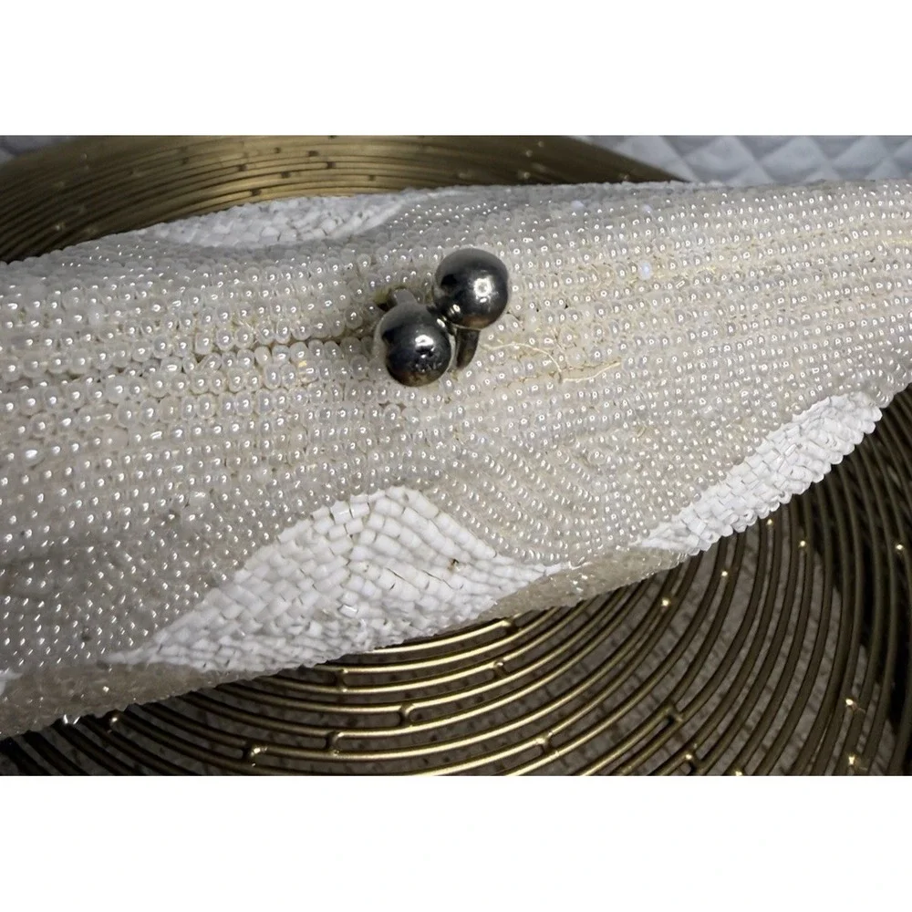 Vintage Prom Beaded Clutch Purse Wavy‎ Pattern Metallic Shimmer Glass Seed Beads